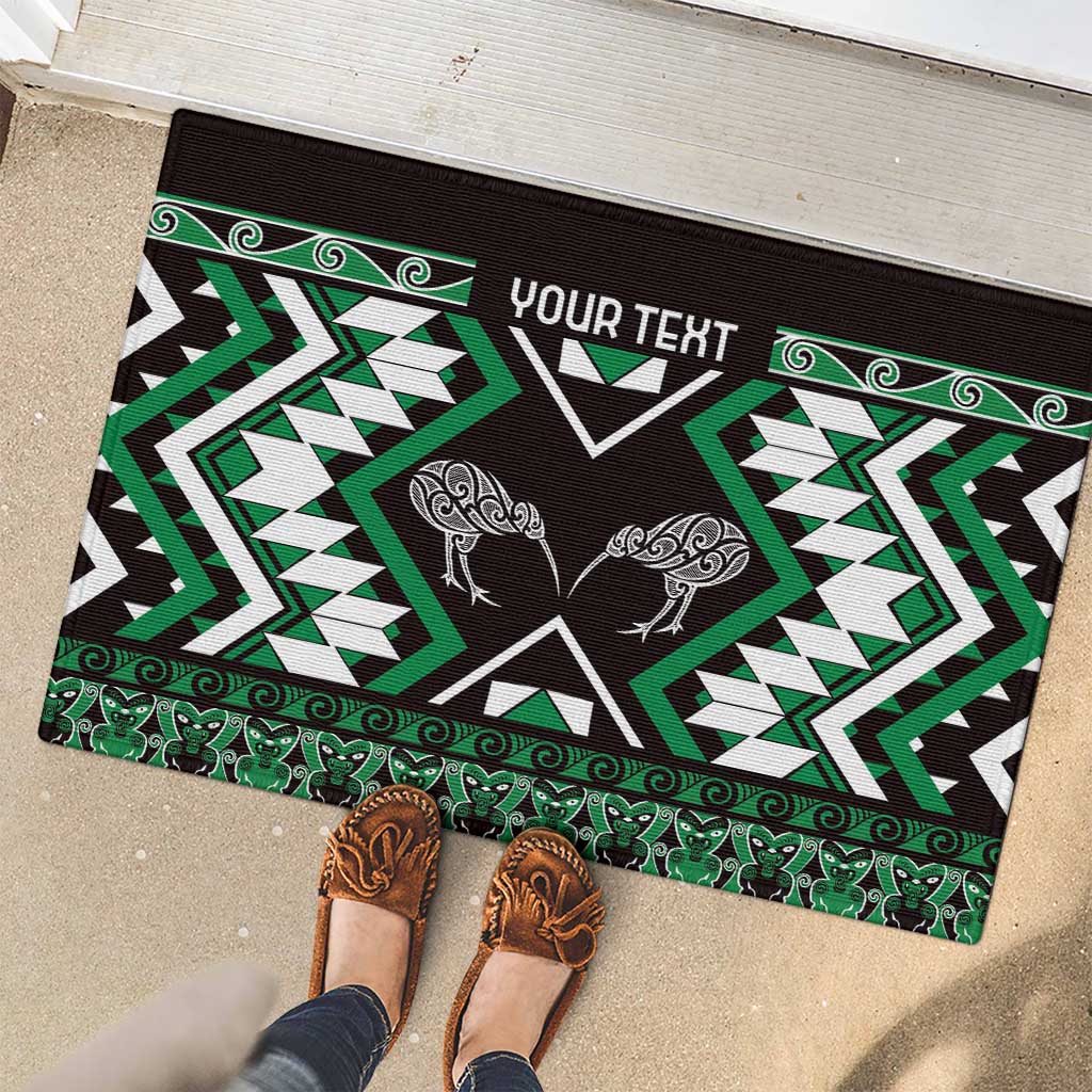 Personalised Taniko Motifs Aotearoa Rubber Doormat Waitangi Kowhaiwhai Kiwi - Green LT7 - Polynesian Pride