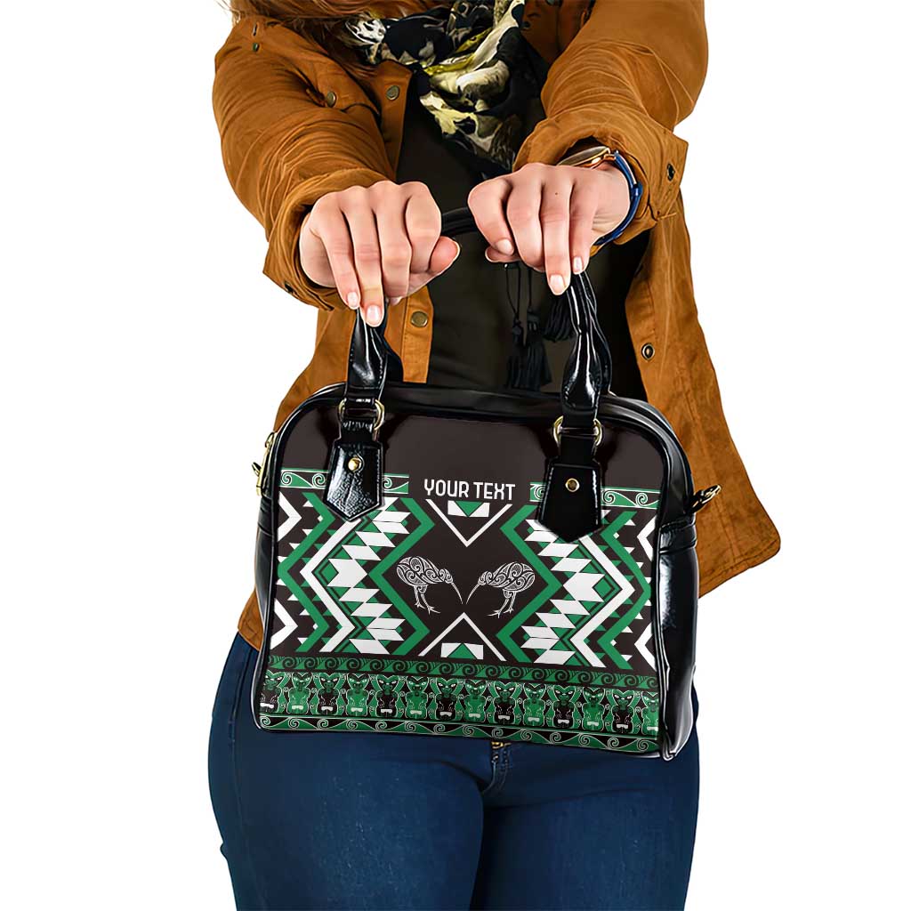 Personalised Taniko Motifs Aotearoa Shoulder Handbag Waitangi Kowhaiwhai Kiwi - Green