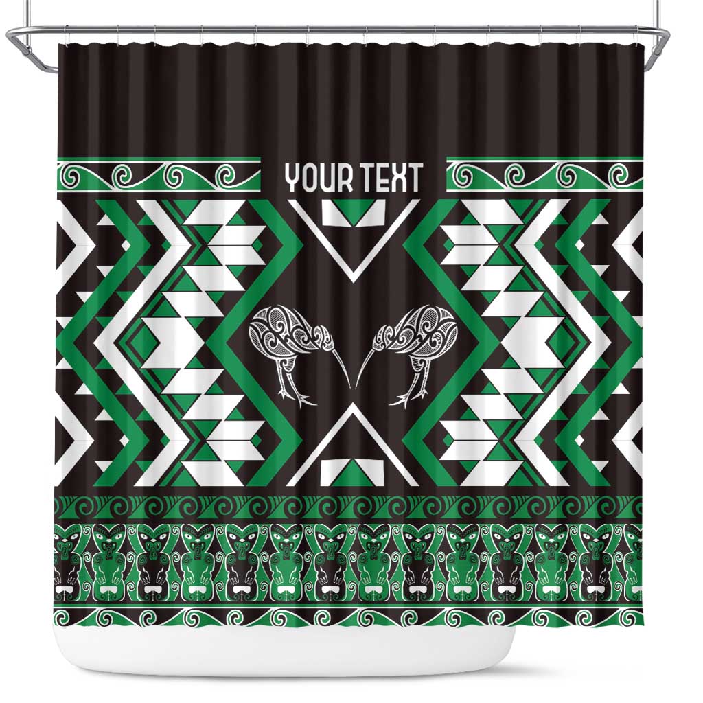 Personalised Taniko Motifs Aotearoa Shower Curtain Waitangi Kowhaiwhai Kiwi - Green