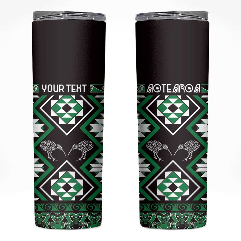 Personalised Taniko Motifs Aotearoa Skinny Tumbler Waitangi Kowhaiwhai Kiwi - Green