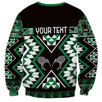 Personalised Taniko Motifs Aotearoa Sweatshirt Waitangi Kowhaiwhai Kiwi - Green LT7 - Polynesian Pride