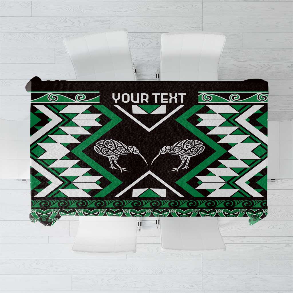 Personalised Taniko Motifs Aotearoa Tablecloth Waitangi Kowhaiwhai Kiwi - Green