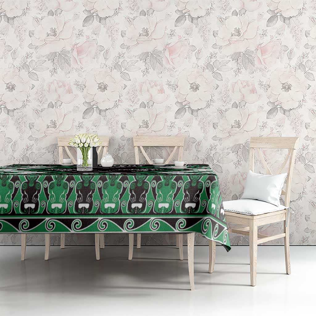 Personalised Taniko Motifs Aotearoa Tablecloth Waitangi Kowhaiwhai Kiwi - Green LT7 - Polynesian Pride