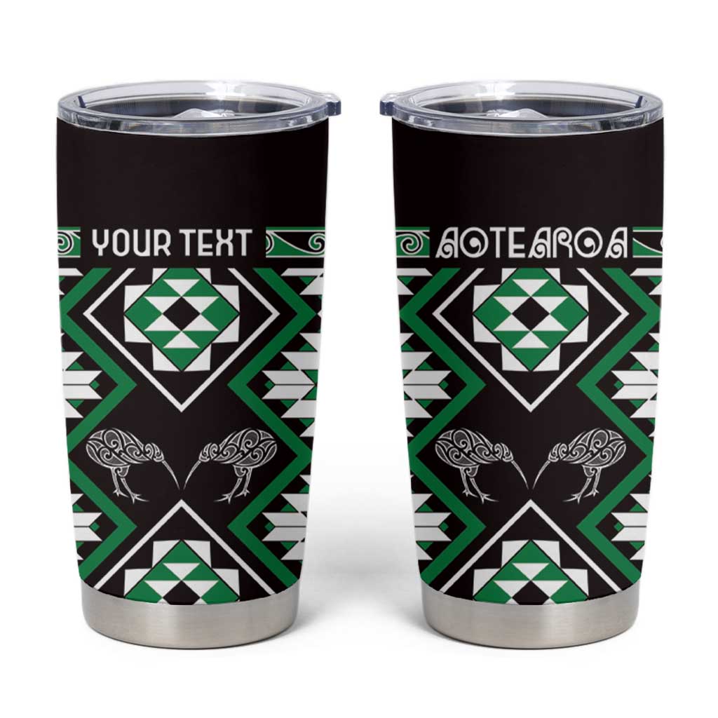 Personalised Taniko Motifs Aotearoa Tumbler Cup Waitangi Kowhaiwhai Kiwi - Green