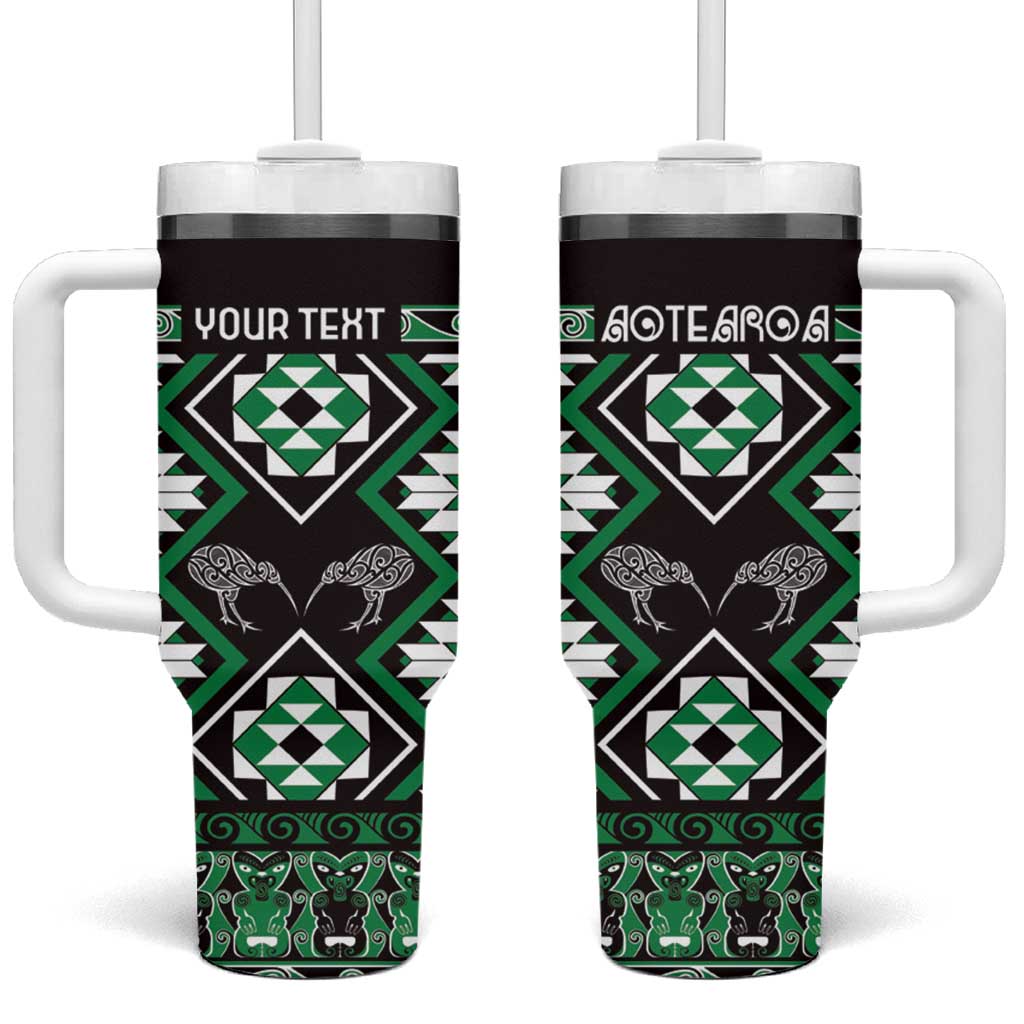Personalised Taniko Motifs Aotearoa Tumbler With Handle Waitangi Kowhaiwhai Kiwi - Green LT7 One Size: 40 oz Green - Polynesian Pride