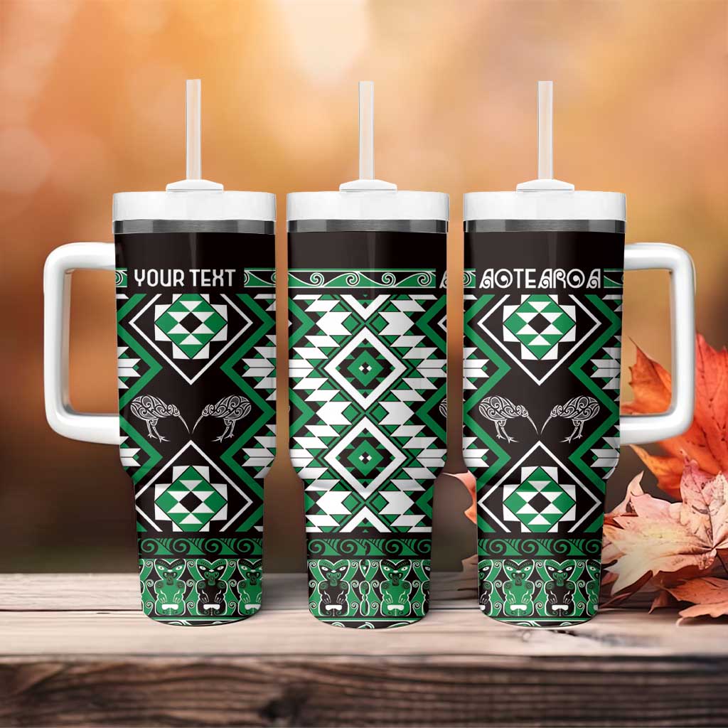 Personalised Taniko Motifs Aotearoa Tumbler With Handle Waitangi Kowhaiwhai Kiwi - Green LT7 - Polynesian Pride