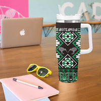 Personalised Taniko Motifs Aotearoa Tumbler With Handle Waitangi Kowhaiwhai Kiwi - Green LT7 - Polynesian Pride
