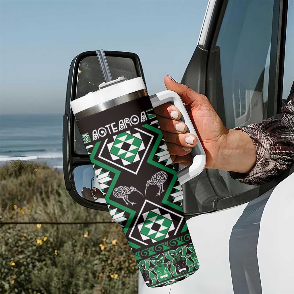 Personalised Taniko Motifs Aotearoa Tumbler With Handle Waitangi Kowhaiwhai Kiwi - Green LT7 - Polynesian Pride