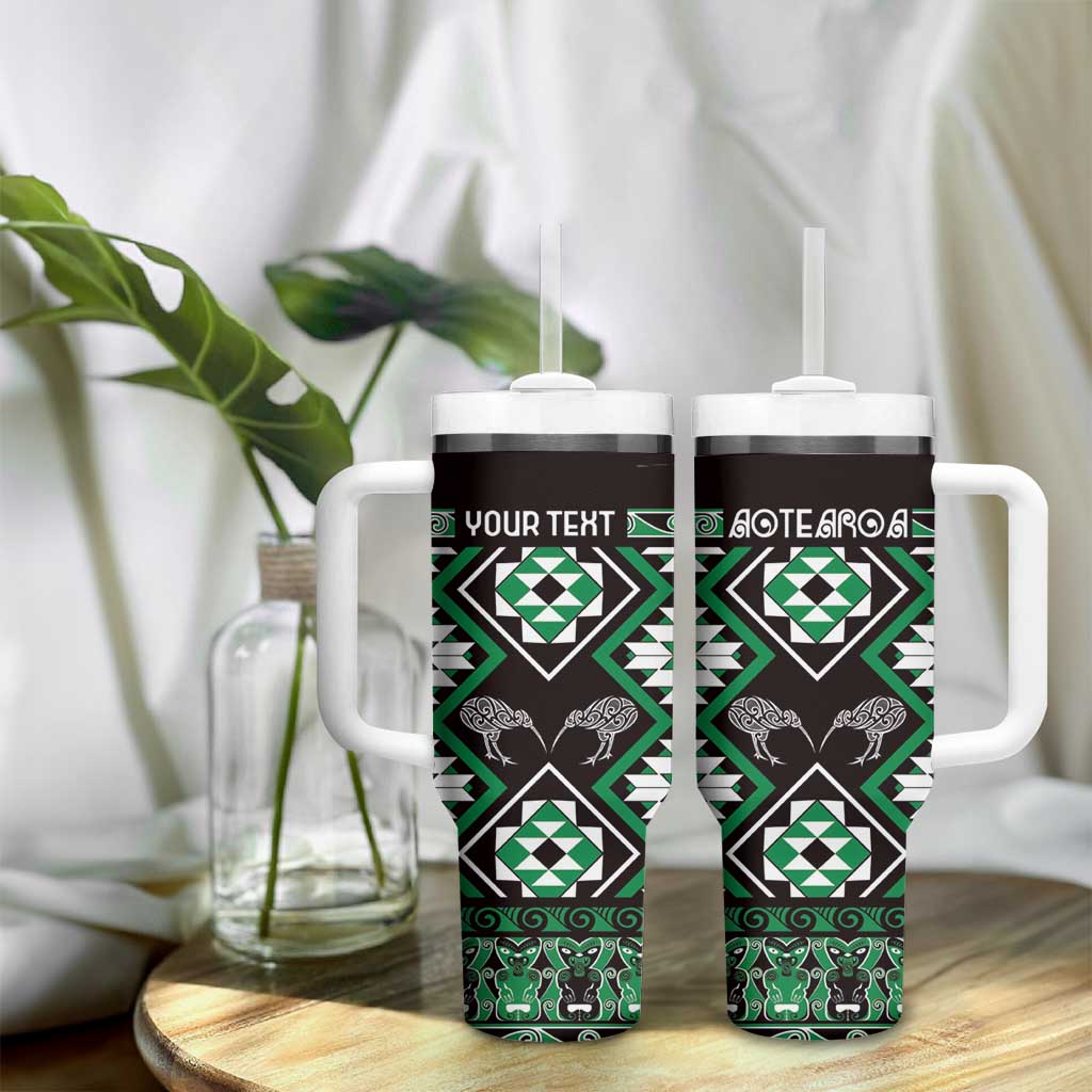 Personalised Taniko Motifs Aotearoa Tumbler With Handle Waitangi Kowhaiwhai Kiwi - Green LT7 - Polynesian Pride