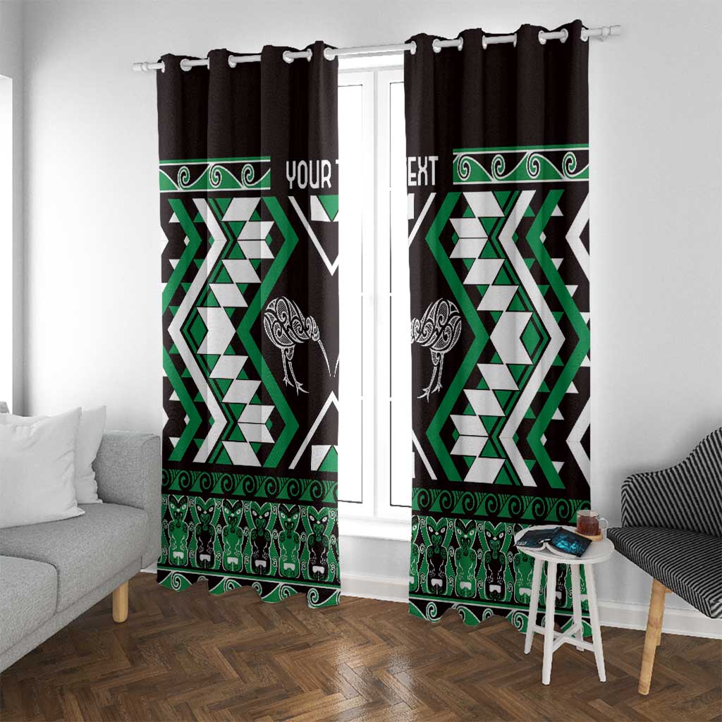 Personalised Taniko Motifs Aotearoa Window Curtain Waitangi Kowhaiwhai Kiwi - Green LT7 With Grommets Green - Polynesian Pride