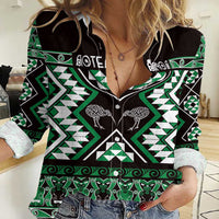 Personalised Taniko Motifs Aotearoa Women Casual Shirt Waitangi Kowhaiwhai Kiwi - Green