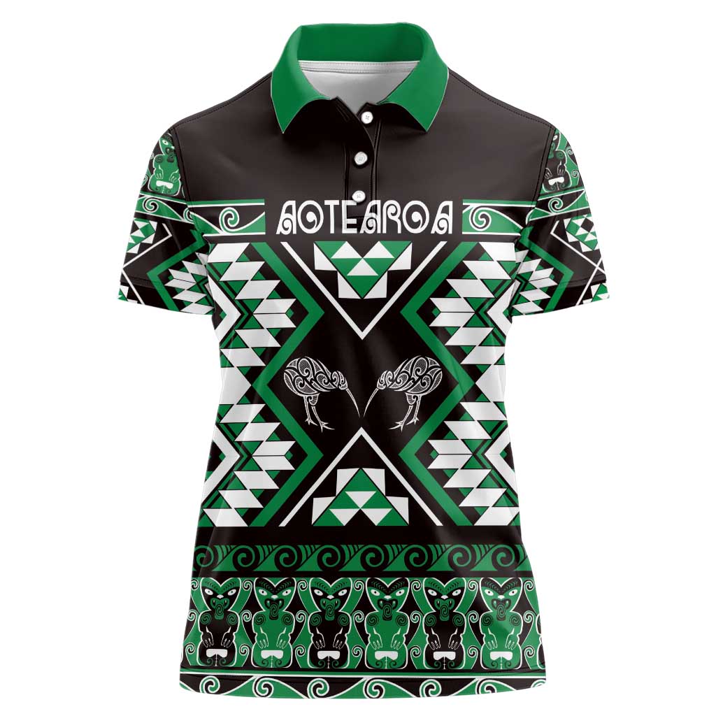 Personalised Taniko Motifs Aotearoa Women Polo Shirt Waitangi Kowhaiwhai Kiwi - Green