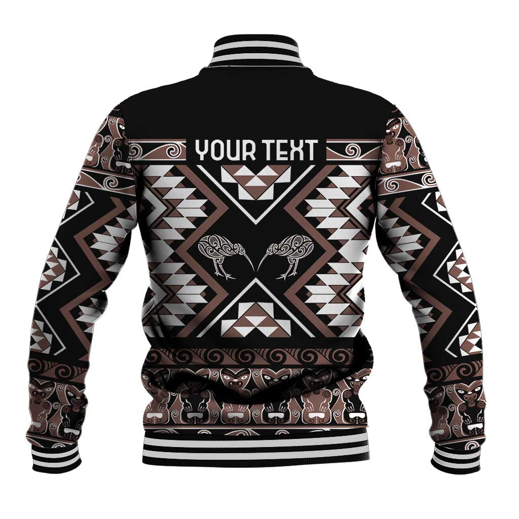 Personalised Taniko Motifs Aotearoa Baseball Jacket Waitangi Kowhaiwhai Kiwi - Mocha LT7 - Polynesian Pride