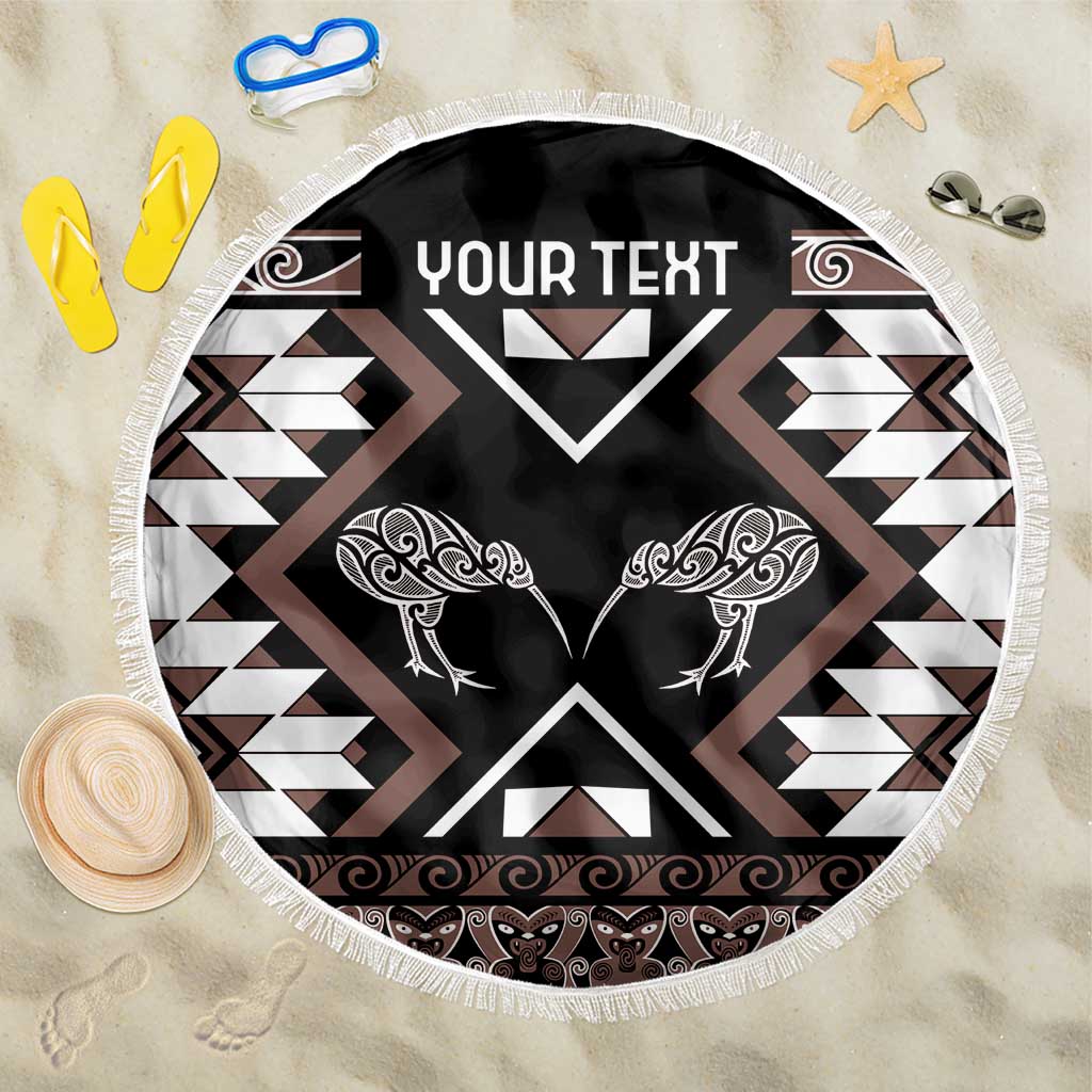 Personalised Taniko Motifs Aotearoa Beach Blanket Waitangi Kowhaiwhai Kiwi - Mocha LT7 One Size 150cm Mocha - Polynesian Pride