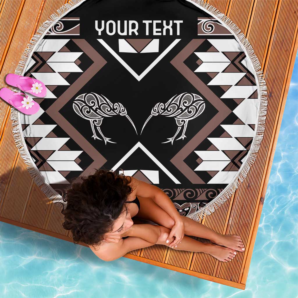 Personalised Taniko Motifs Aotearoa Beach Blanket Waitangi Kowhaiwhai Kiwi - Mocha LT7 - Polynesian Pride