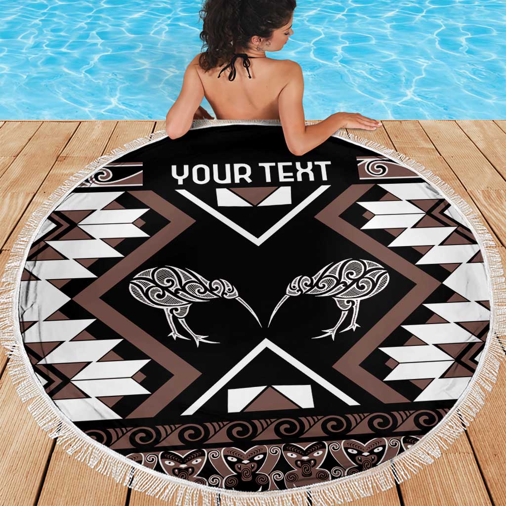 Personalised Taniko Motifs Aotearoa Beach Blanket Waitangi Kowhaiwhai Kiwi - Mocha LT7 - Polynesian Pride