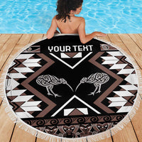 Personalised Taniko Motifs Aotearoa Beach Blanket Waitangi Kowhaiwhai Kiwi - Mocha LT7 - Polynesian Pride