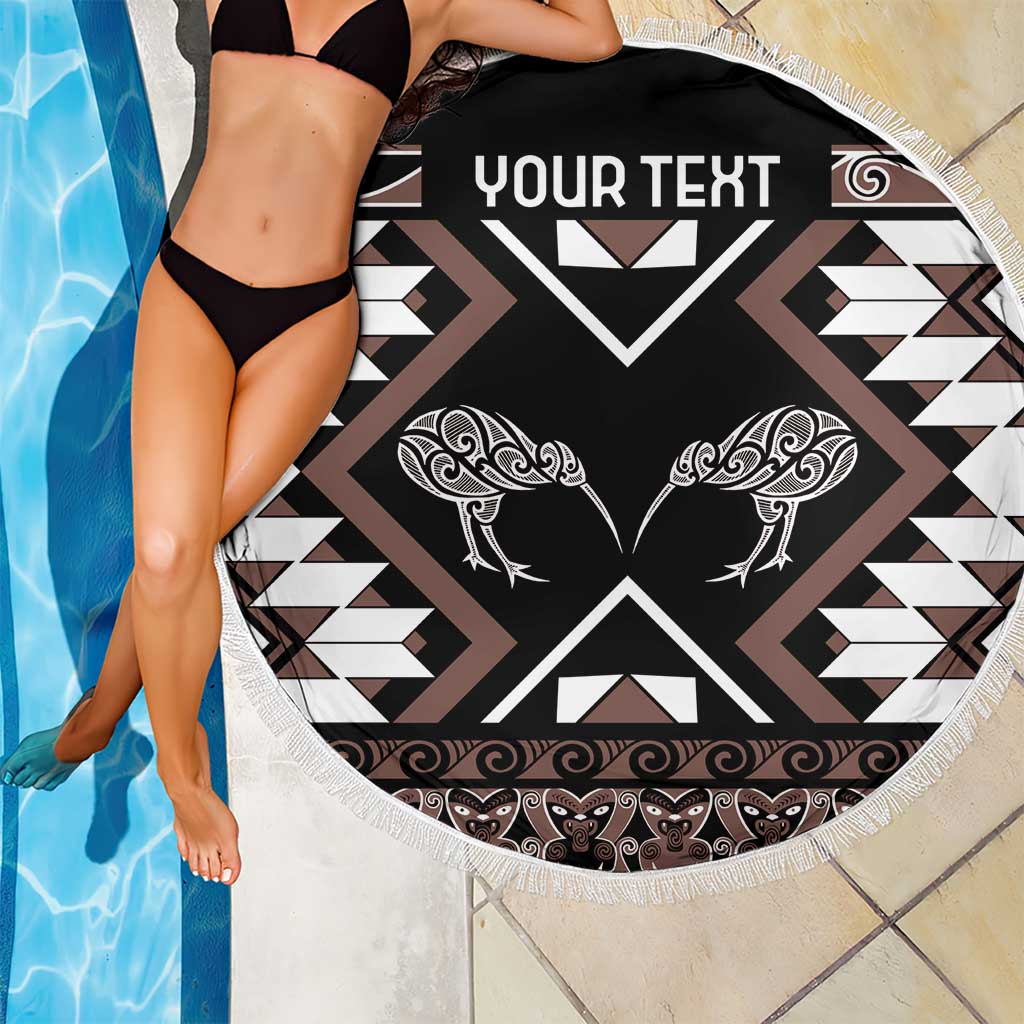 Personalised Taniko Motifs Aotearoa Beach Blanket Waitangi Kowhaiwhai Kiwi - Mocha LT7 - Polynesian Pride