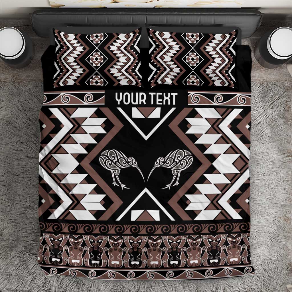 Personalised Taniko Motifs Aotearoa Bedding Set Waitangi Kowhaiwhai Kiwi - Mocha