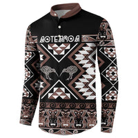 Personalised Taniko Motifs Aotearoa Button Sweatshirt Waitangi Kowhaiwhai Kiwi - Mocha LT7 - Polynesian Pride