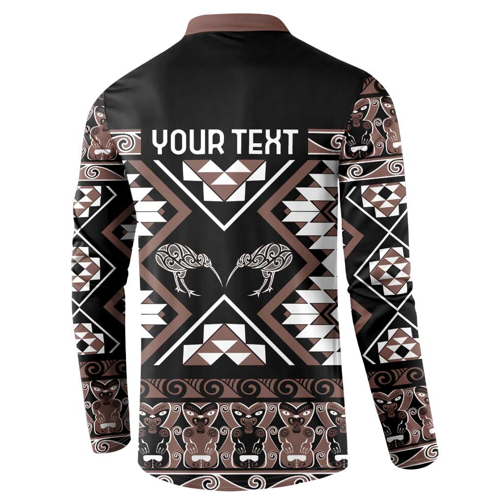 Personalised Taniko Motifs Aotearoa Button Sweatshirt Waitangi Kowhaiwhai Kiwi - Mocha LT7 - Polynesian Pride
