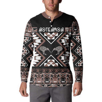 Personalised Taniko Motifs Aotearoa Button Sweatshirt Waitangi Kowhaiwhai Kiwi - Mocha LT7 - Polynesian Pride
