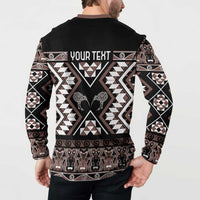 Personalised Taniko Motifs Aotearoa Button Sweatshirt Waitangi Kowhaiwhai Kiwi - Mocha LT7 - Polynesian Pride