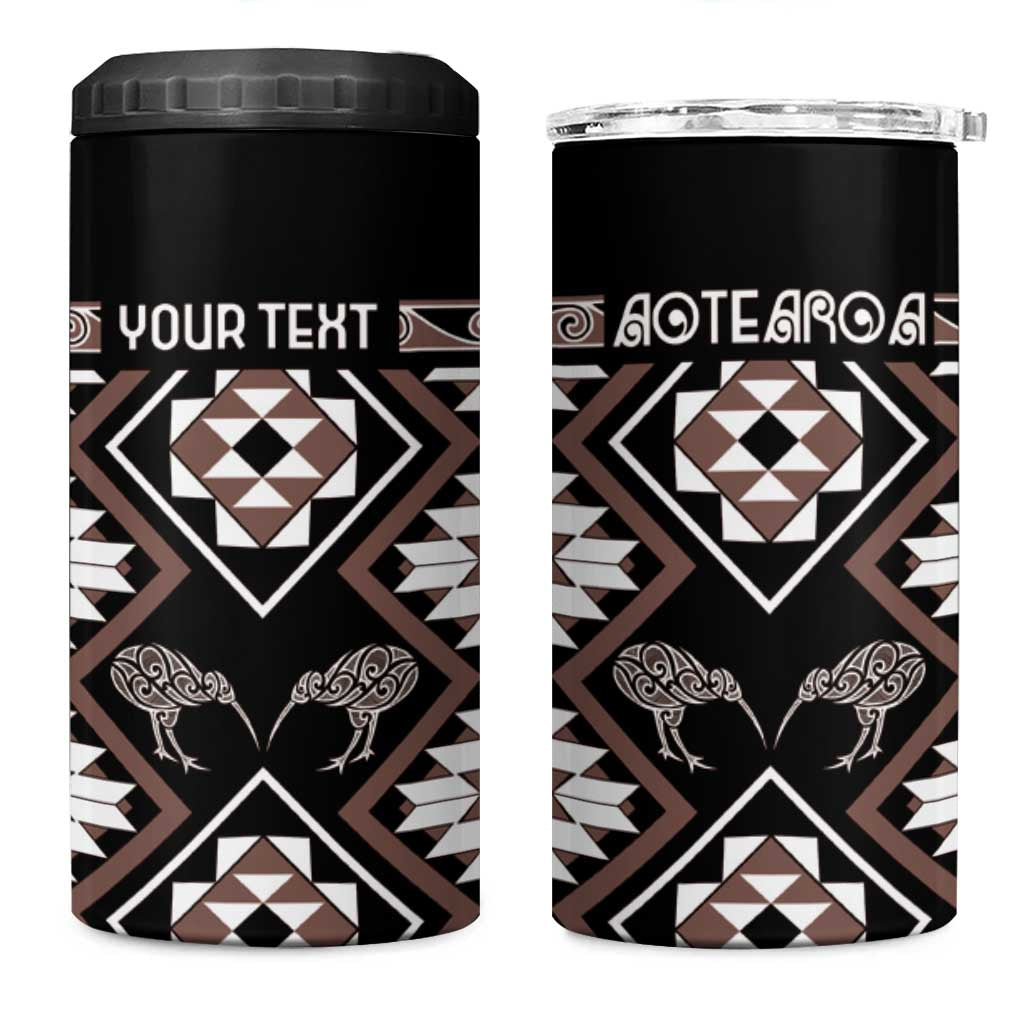 Personalised Taniko Motifs Aotearoa 4 in 1 Can Cooler Tumbler Waitangi Kowhaiwhai Kiwi - Mocha