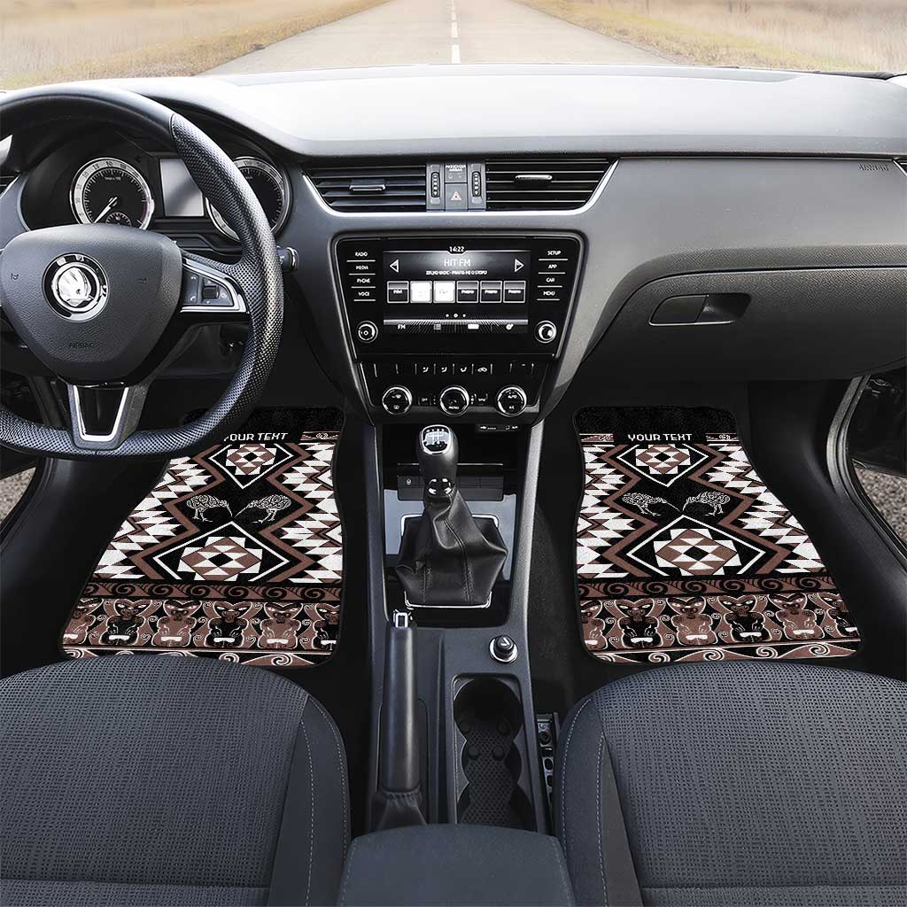 Personalised Taniko Motifs Aotearoa Car Mats Waitangi Kowhaiwhai Kiwi - Mocha LT7 Set 2pcs - Front Mocha - Polynesian Pride