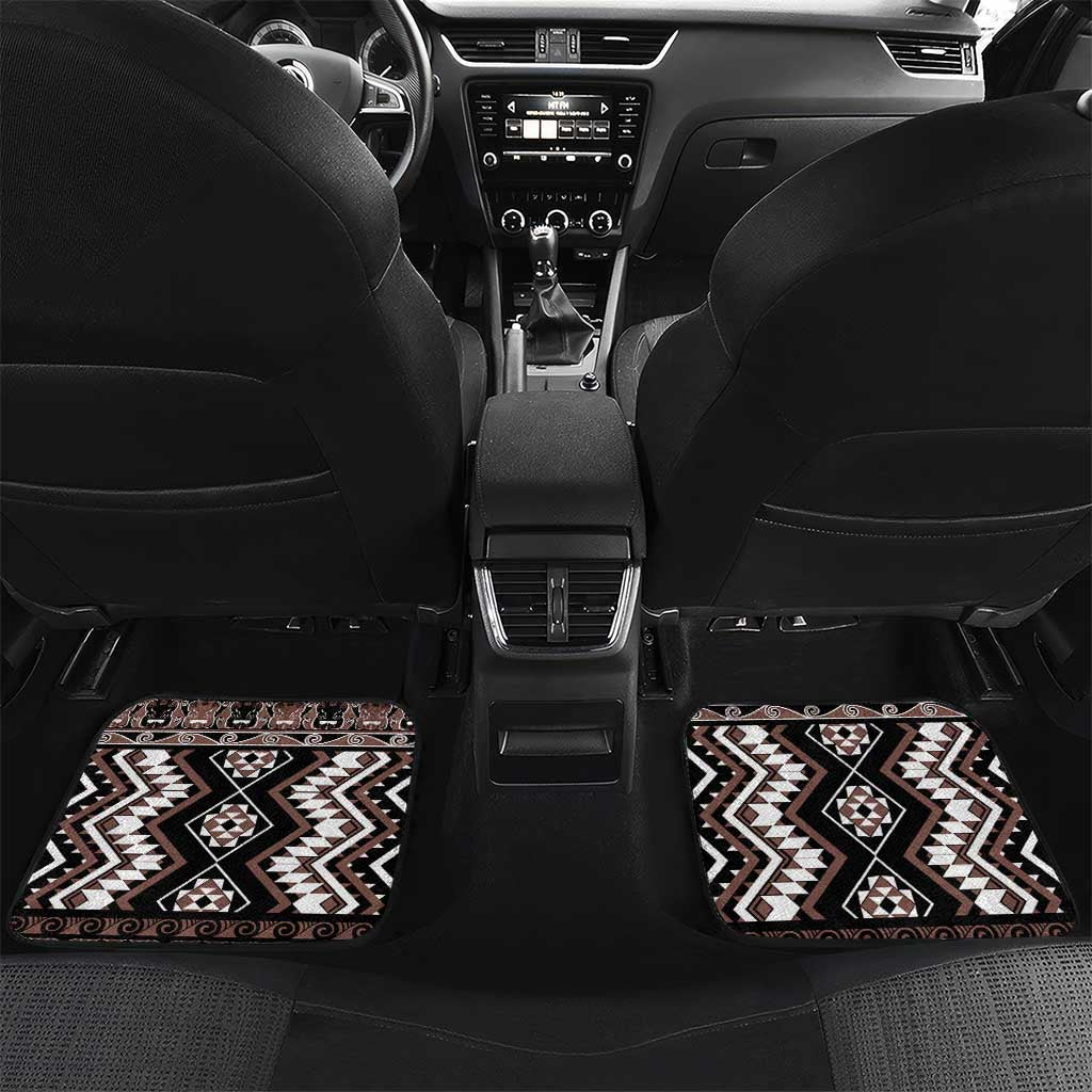 Personalised Taniko Motifs Aotearoa Car Mats Waitangi Kowhaiwhai Kiwi - Mocha LT7 Set 2pcs - Back Mocha - Polynesian Pride