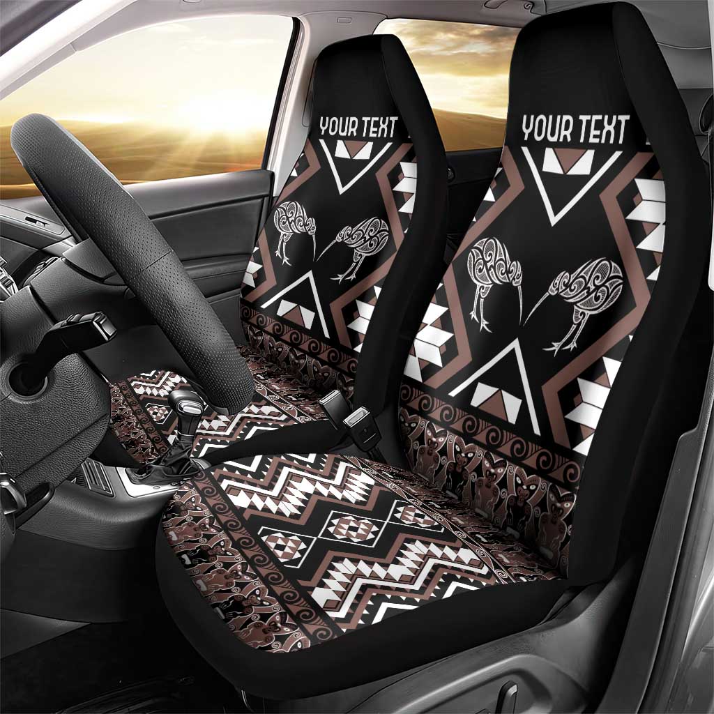 Personalised Taniko Motifs Aotearoa Car Seat Cover Waitangi Kowhaiwhai Kiwi - Mocha