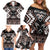 Personalised Taniko Motifs Aotearoa Family Matching Off Shoulder Short Dress and Hawaiian Shirt Waitangi Kowhaiwhai Kiwi - Mocha