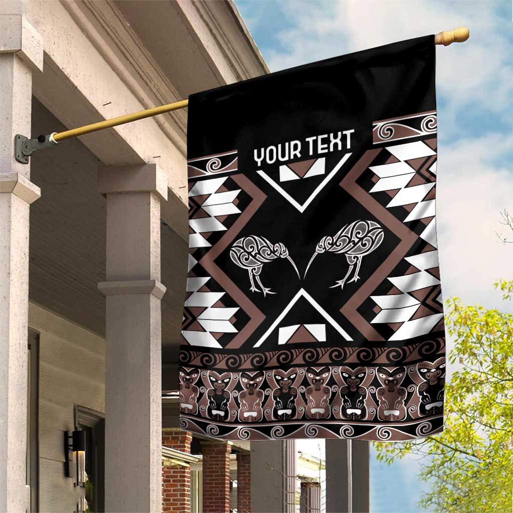 Personalised Taniko Motifs Aotearoa Garden Flag Waitangi Kowhaiwhai Kiwi - Mocha LT7 House Flag Mocha - Polynesian Pride