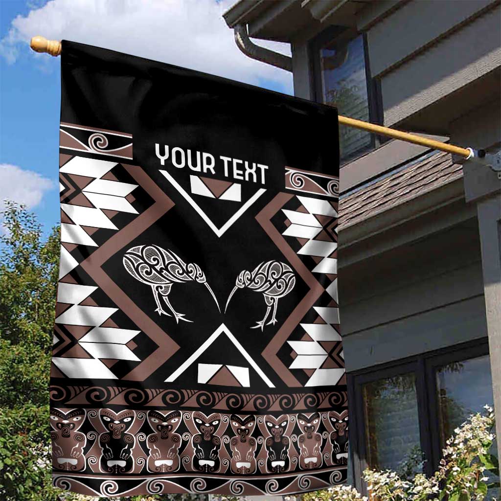 Personalised Taniko Motifs Aotearoa Garden Flag Waitangi Kowhaiwhai Kiwi - Mocha LT7 - Polynesian Pride