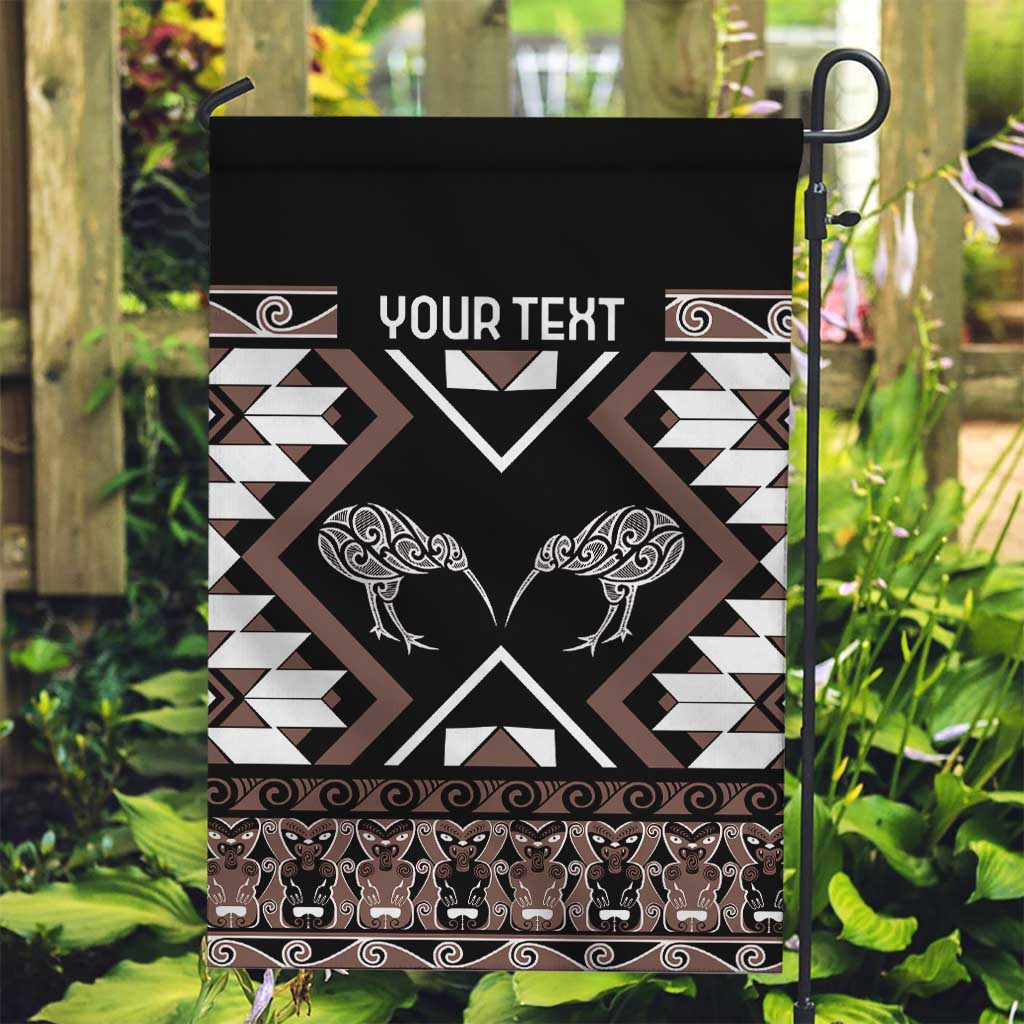 Personalised Taniko Motifs Aotearoa Garden Flag Waitangi Kowhaiwhai Kiwi - Mocha LT7 Garden Flag Mocha - Polynesian Pride