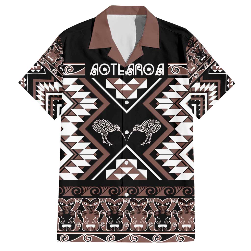 Personalised Taniko Motifs Aotearoa Hawaiian Shirt Waitangi Kowhaiwhai Kiwi - Mocha LT7 Mocha - Polynesian Pride
