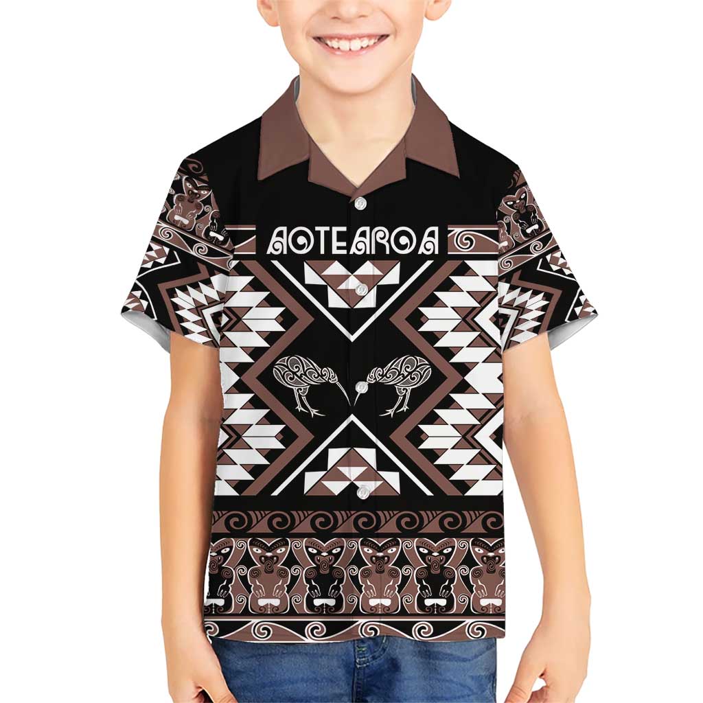Personalised Taniko Motifs Aotearoa Hawaiian Shirt Waitangi Kowhaiwhai Kiwi - Mocha LT7 - Polynesian Pride