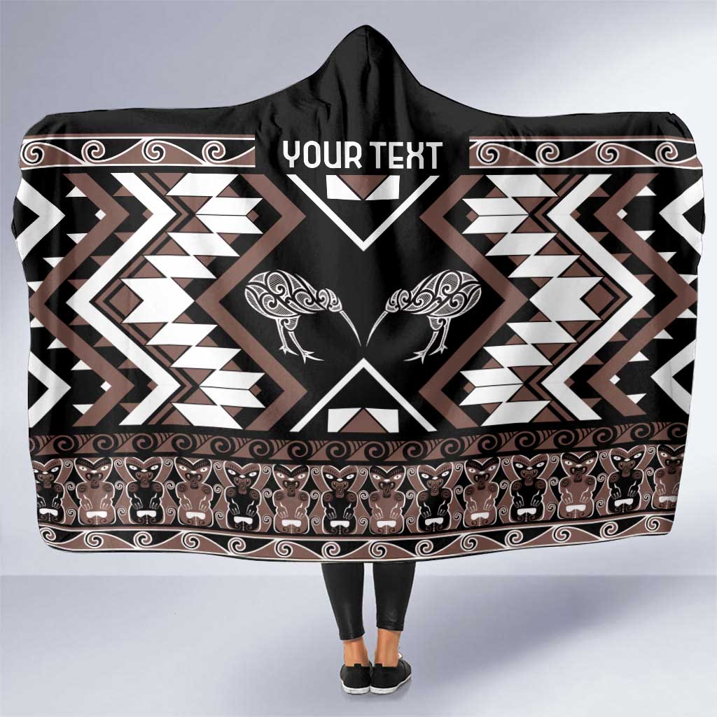 Personalised Taniko Motifs Aotearoa Hooded Blanket Waitangi Kowhaiwhai Kiwi - Mocha