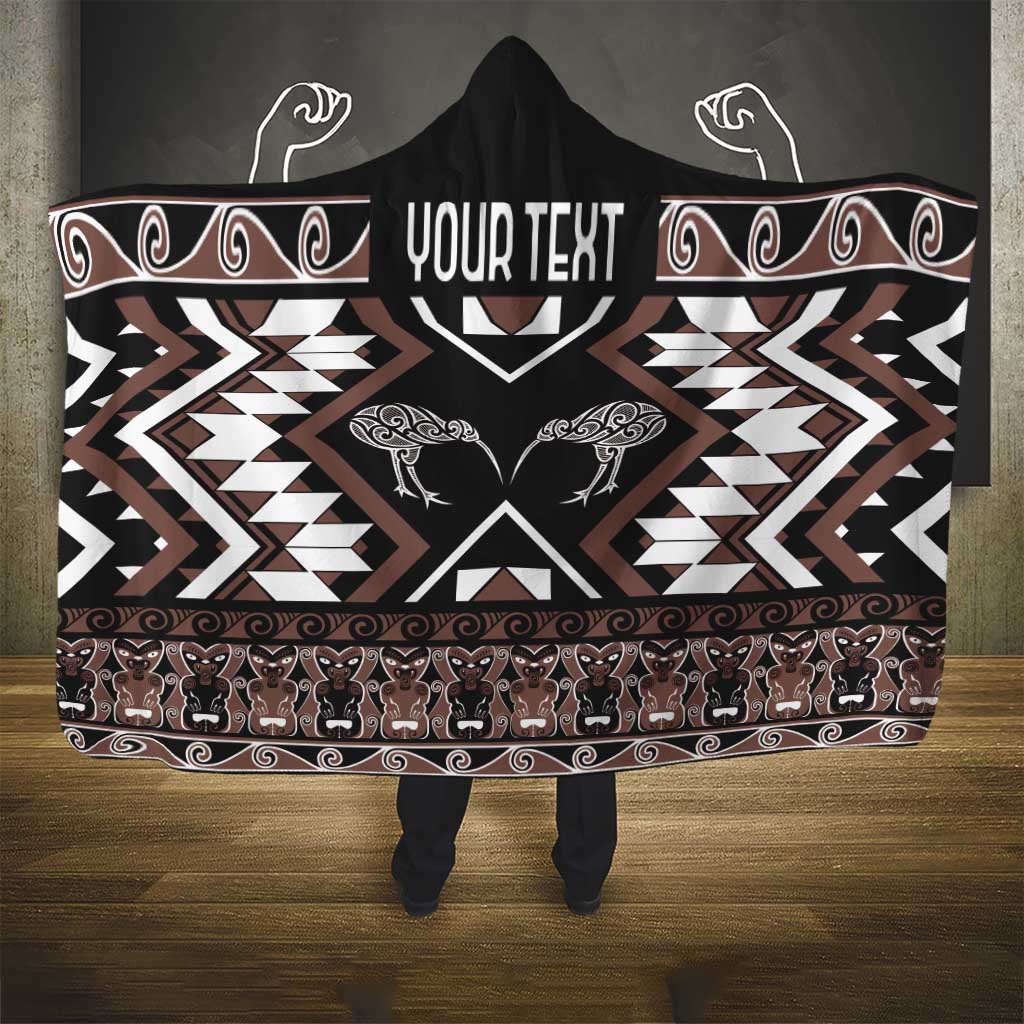 Personalised Taniko Motifs Aotearoa Hooded Blanket Waitangi Kowhaiwhai Kiwi - Mocha LT7 - Polynesian Pride