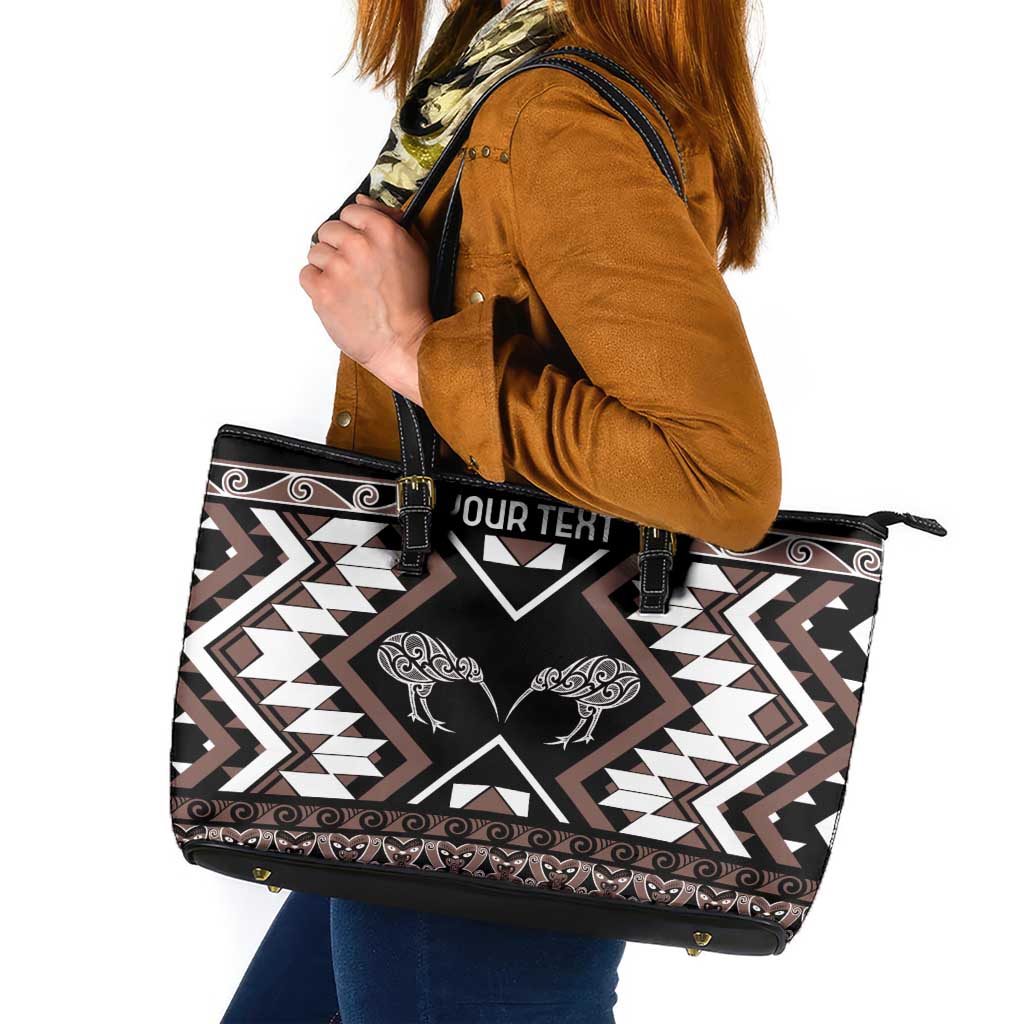 Personalised Taniko Motifs Aotearoa Leather Tote Bag Waitangi Kowhaiwhai Kiwi - Mocha LT7 Mocha - Polynesian Pride
