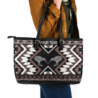 Personalised Taniko Motifs Aotearoa Leather Tote Bag Waitangi Kowhaiwhai Kiwi - Mocha LT7 - Polynesian Pride