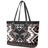 Personalised Taniko Motifs Aotearoa Leather Tote Bag Waitangi Kowhaiwhai Kiwi - Mocha LT7 - Polynesian Pride