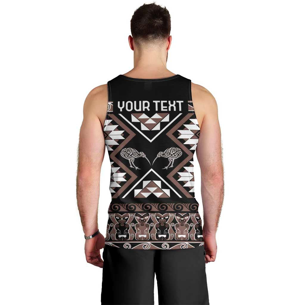 Personalised Taniko Motifs Aotearoa Men Tank Top Waitangi Kowhaiwhai Kiwi - Mocha LT7 - Polynesian Pride