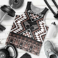 Personalised Taniko Motifs Aotearoa Men Tank Top Waitangi Kowhaiwhai Kiwi - Mocha LT7 - Polynesian Pride