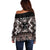 Personalised Taniko Motifs Aotearoa Off Shoulder Sweater Waitangi Kowhaiwhai Kiwi - Mocha