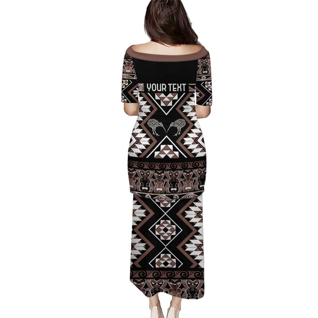Personalised Taniko Motifs Aotearoa Puletasi Waitangi Kowhaiwhai Kiwi - Mocha LT7 - Polynesian Pride