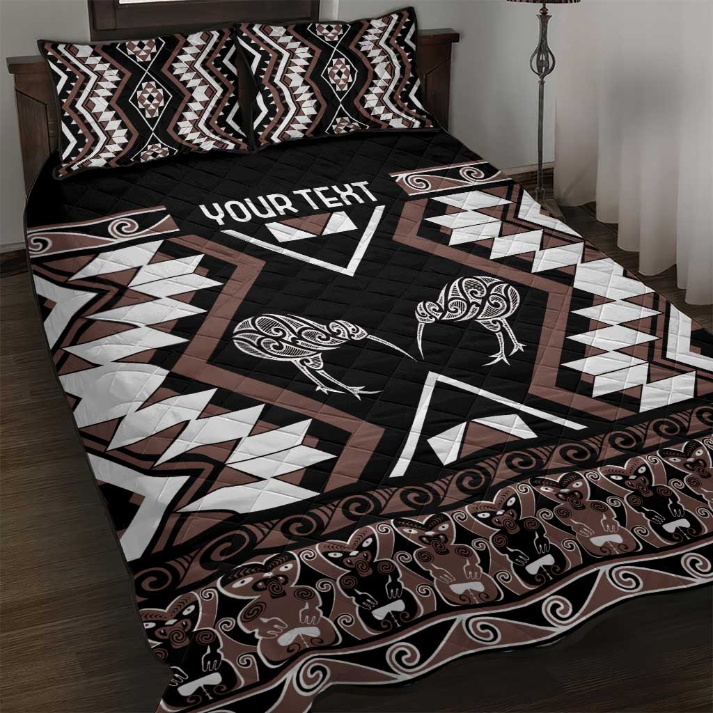 Personalised Taniko Motifs Aotearoa Quilt Bed Set Waitangi Kowhaiwhai Kiwi - Mocha