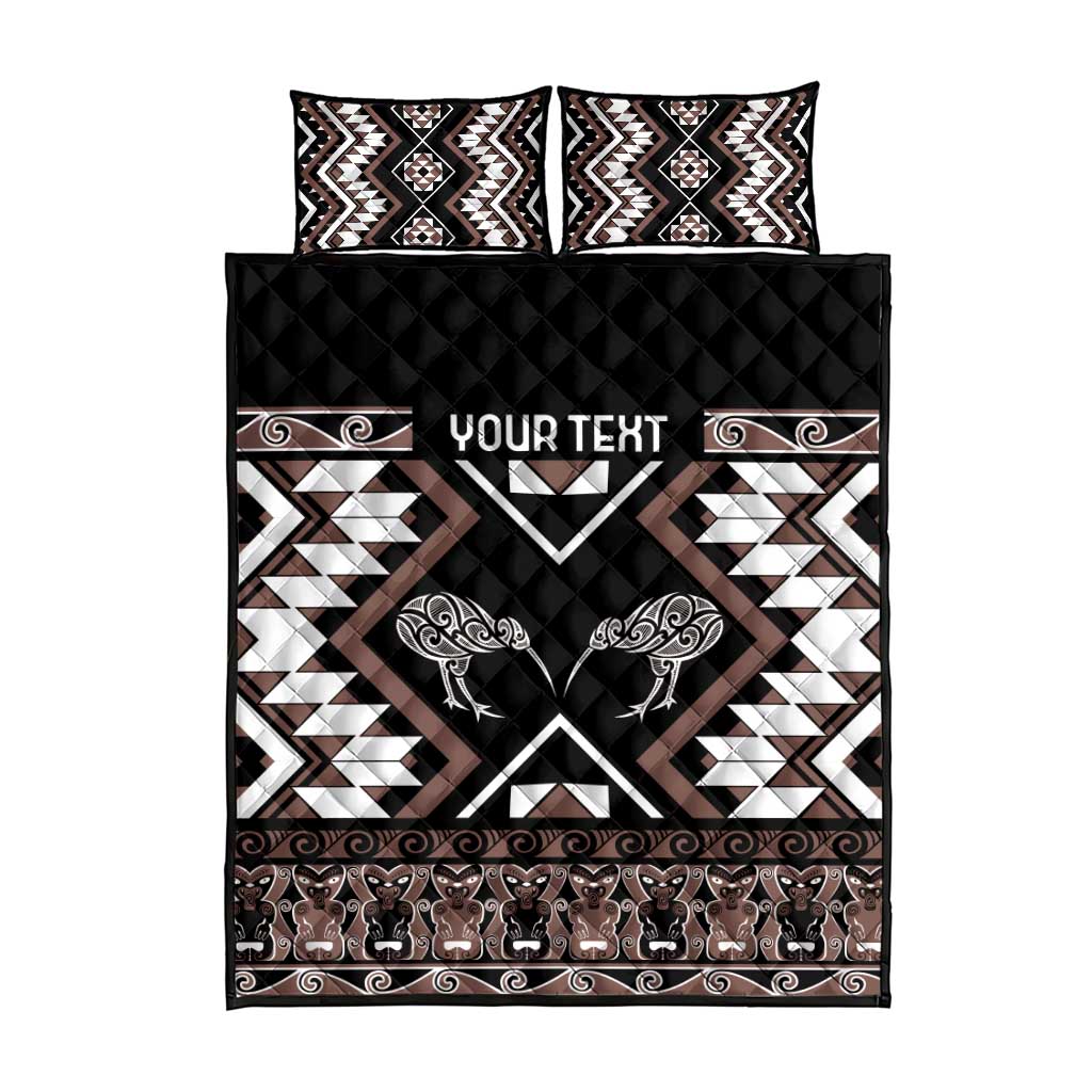 Personalised Taniko Motifs Aotearoa Quilt Bed Set Waitangi Kowhaiwhai Kiwi - Mocha LT7 - Polynesian Pride