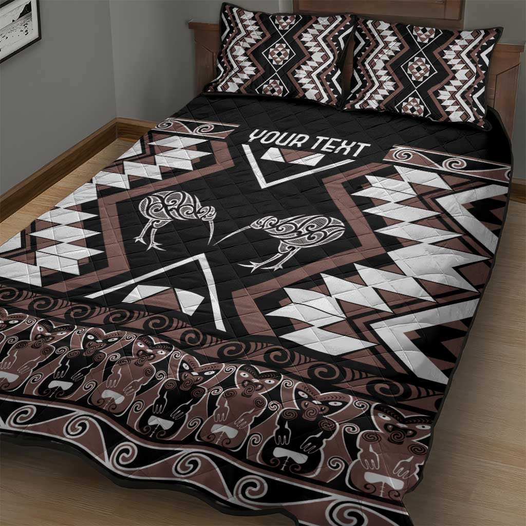 Personalised Taniko Motifs Aotearoa Quilt Bed Set Waitangi Kowhaiwhai Kiwi - Mocha LT7 - Polynesian Pride