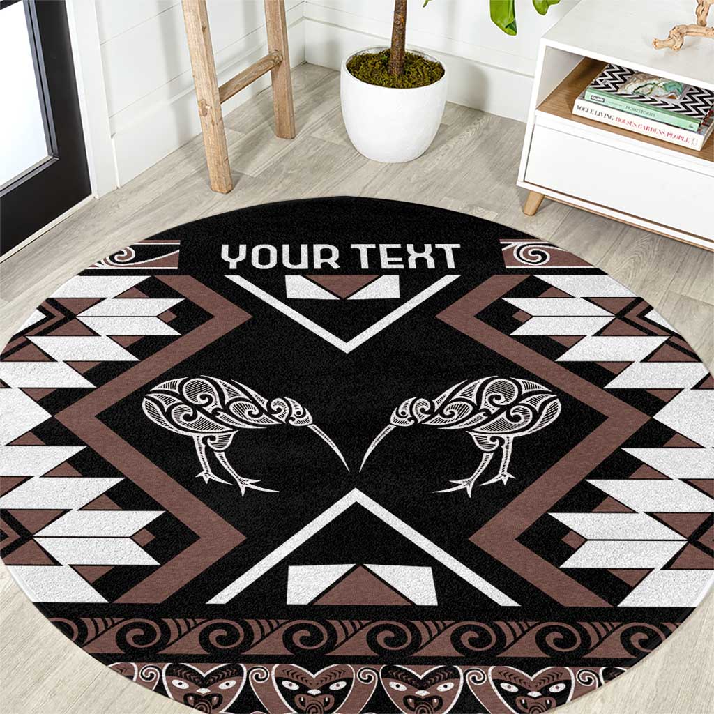 Personalised Taniko Motifs Aotearoa Round Carpet Waitangi Kowhaiwhai Kiwi - Mocha